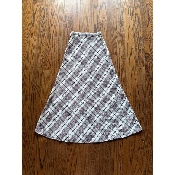 Vintage 70s Plaid Tartan A-Line Maxi Skirt Winter Red White Grunge Indie Preppy - Picture 6 of 11